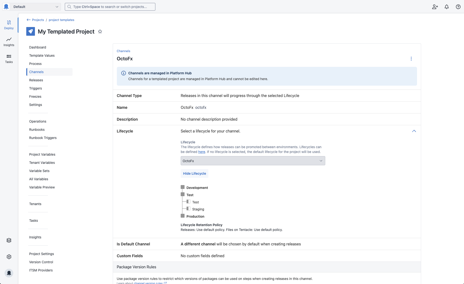 Channels in a templated project