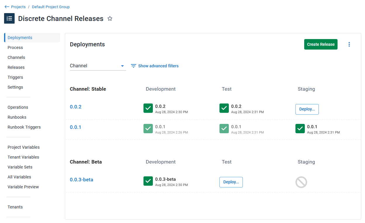 Discrete channel releases on dashboard